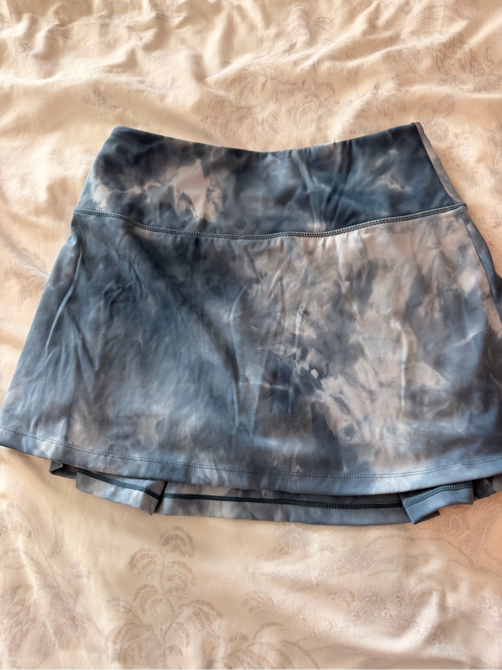 Blue Tie-Dye Active Mini Skirt with Built-In Shorts